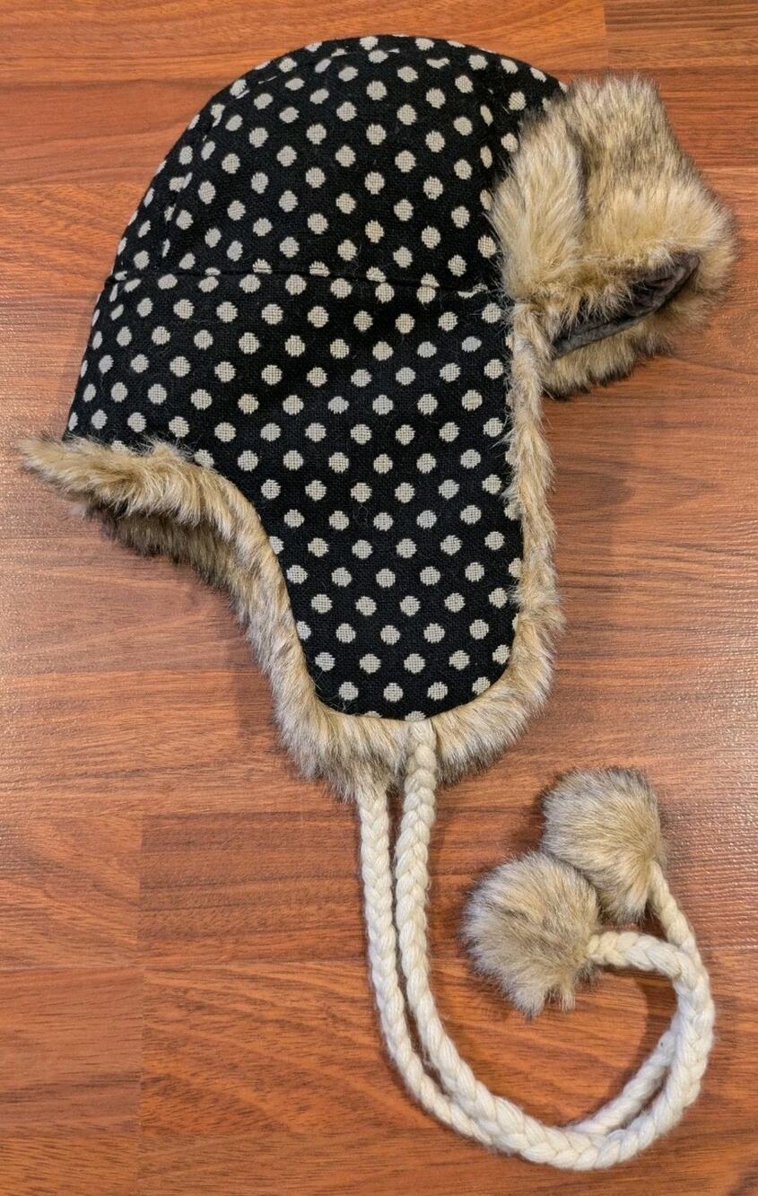 Y2K American Eagle Outfitters Trapper Hat Faux Fur Polka Dot Winter Ear Flap